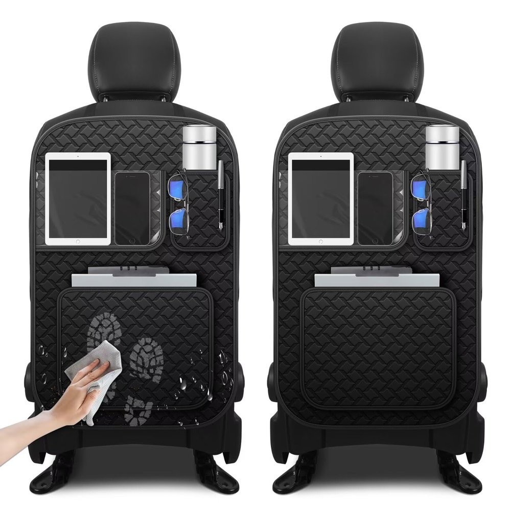 NUWQICD Back Seat Protector 2 Pack Fit For Hyundai Tucson Car Kick Mats with Touch Screen Tablet Holder Storage Organizer Waterproof Dirt Proof Faux Leather Auto Accessories for Kids (1 Pair Black)