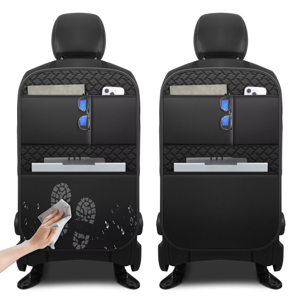 NUWQICD Back Seat Protector 2 Pack Fit for Toyota RAV4 Car Kick Mats for Kids Upgraded Version with Storage Organizer Waterproof Dirt Proof Faux Leather Auto Accessories (Black)
