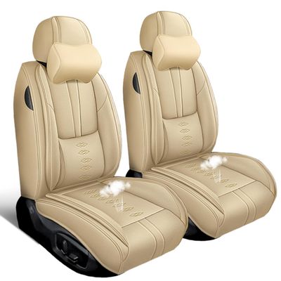 SOUIPA Car Seat Covers 2 Seats Fit for Audi Q6 e-tron 2025,Waterproof Leather Seat Covers,Airbag Compatible,Car Seat Protectors Interior Sets(2PCS with Pillows,Beige)