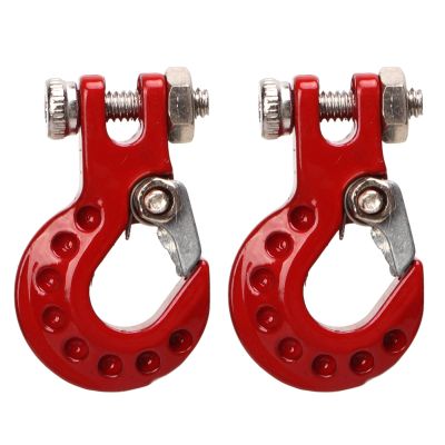 2 Pcs RC Crawler Winch Hooks, Aluminum Alloy Simulation Climbing Car Tow Hook, Metal Trailer Tow Hook, for 1/10 SCX10 D90 D110 TF2 Climbing Car RC Cars Accessory (Red)