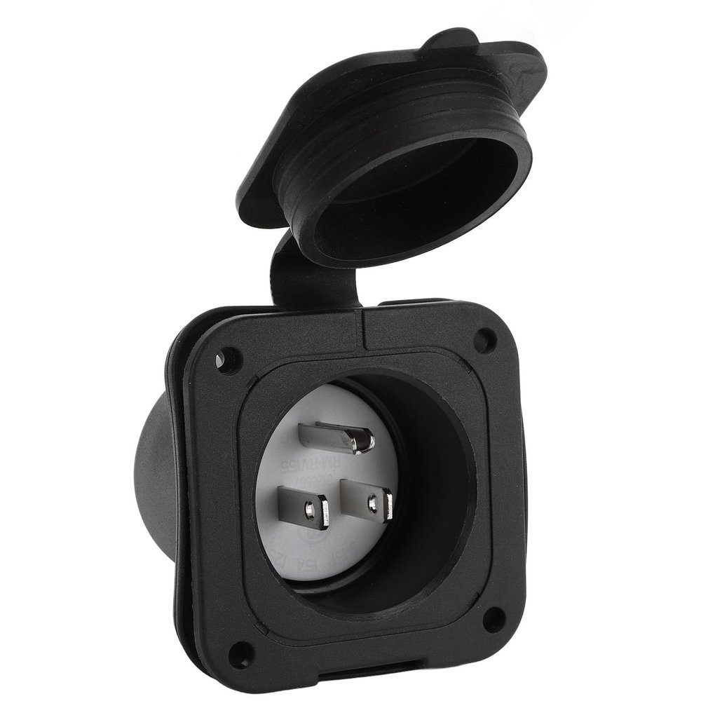 Focket Connected 15 Amp Ground Power Inlet with Flanges, 125V Coast Coast with Waterproof Covers for Electrical Connections of Boat Trailer Vehicles