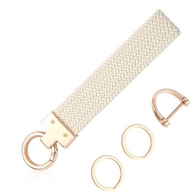 YGDMD Car Key Chain with D-ring & Keyrings,Stretchy Woven Car Keychain for Hanging Cars Keys,Stylish Key Chain for Cars Keys (White)