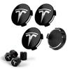 Powlamks 4 PCS Car Wheel Center Cap for Tesla Model Y & Model 3, Car Hubcaps with Logo Emblem and 4 Valve Stem Caps, 2.2 in ABS Wheel Rim Cover Accessories for Tesla 18"/19" Wheel, Black & Silver view 1