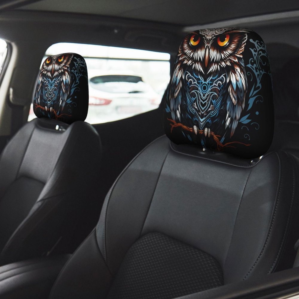 owl Car Seat Headrest Cover 2 PCS, Soft Stretchable Fabric Car Head Rest Protector Dustproof Removable Car Headrest Covers Universal Vehicle Accessories