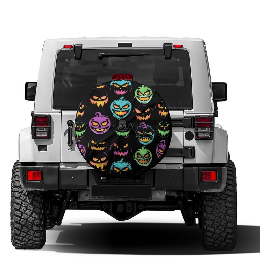 Foruidea Halloween Scary Face Pattern Spare Tire Cover with Backup Camera Hole Wheel Tire Cover Fit Trailer, RV, SUV and Many Vehicle 14inch