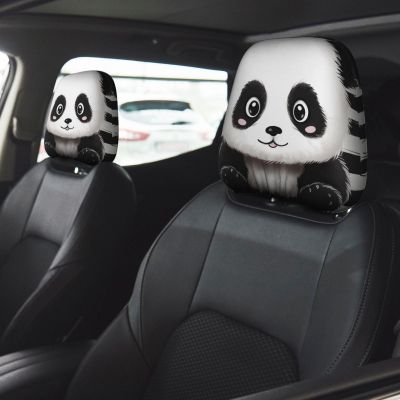Black and White Panda Car Seat Headrest Cover 2 PCS, Soft Stretchable Fabric Car Head Rest Protector Dustproof Removable Car Headrest Covers Universal Vehicle Accessories