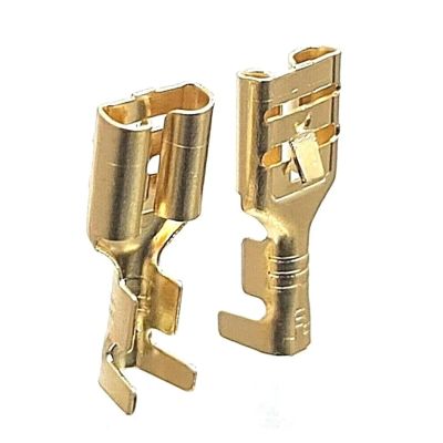 XZZQDZSWMN 10/20/50Pcs Cable Lugs Set Flat Sleeves Brass Crimp Electrical Cable Connectors Back Opening 6.3mm for Car Motorcycle(50PCS)