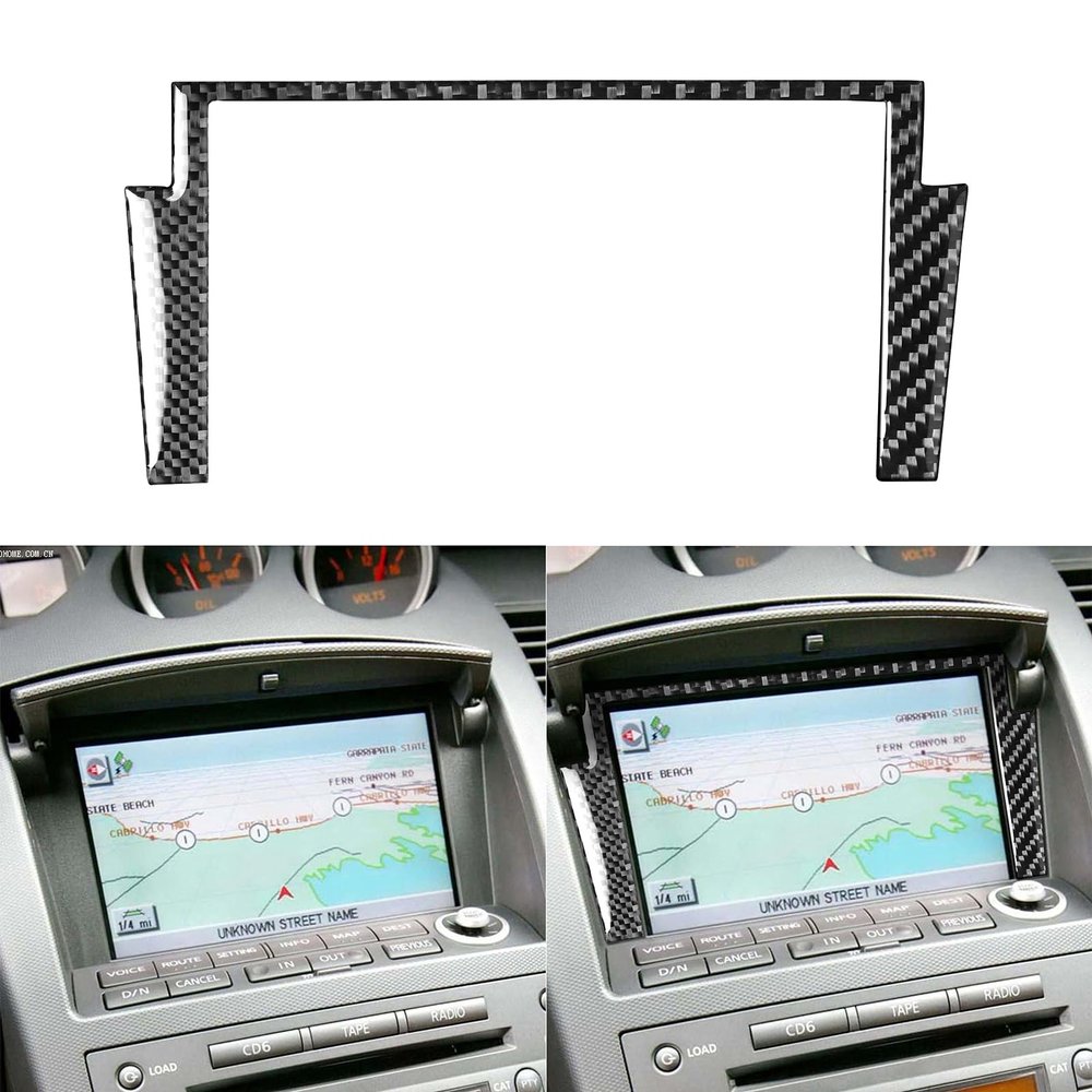 Real Carbon Fiber Car GPS Navigation Frame Sticker Compatible with Nissan 350Z 2003-2009 2004 2005 2006 2007 2008 Interior Decal Trim Accessoriess