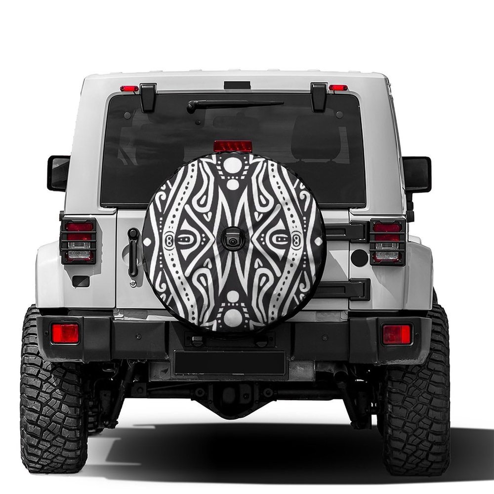 Foruidea Tribal Abstract Seamless Pattern Spare Tire Cover with Backup Camera Hole Wheel Tire Cover Fit Trailer, RV, SUV and Many Vehicle 13inch