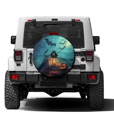 Foruidea Spooky Halloween Ghost Pumpkin Spare Tire Cover with Backup Camera Hole Wheel Tire Cover Fit Trailer, RV, SUV and Many Vehicle 12inch