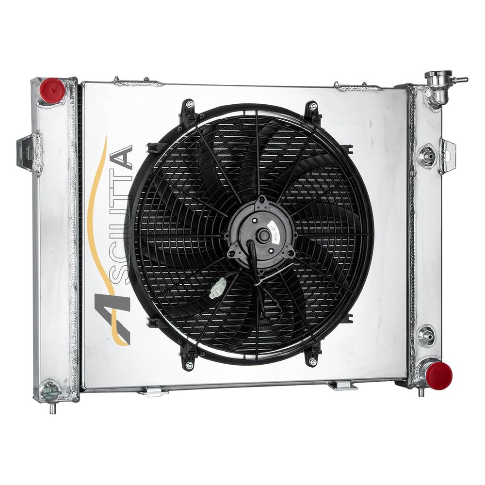 ASCIUTTA 1 Row Aluminum Radiator Shroud Fan for 1993-1997 Jeep Grand Cherokee Laredo Orvis 5.2L V8 1994 1995 1996 with 16" Fans