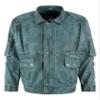 Men's Bomber Oversized Leather Jacket Sky Blue Waxed Multi Pockets Zipper Jacket 6777, Sky Blue Waxed, 3X-Large view 1