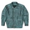 Men's Bomber Oversized Leather Jacket Sky Blue Waxed Multi Pockets Zipper Jacket 6777, Sky Blue Waxed, 3X-Large view 2