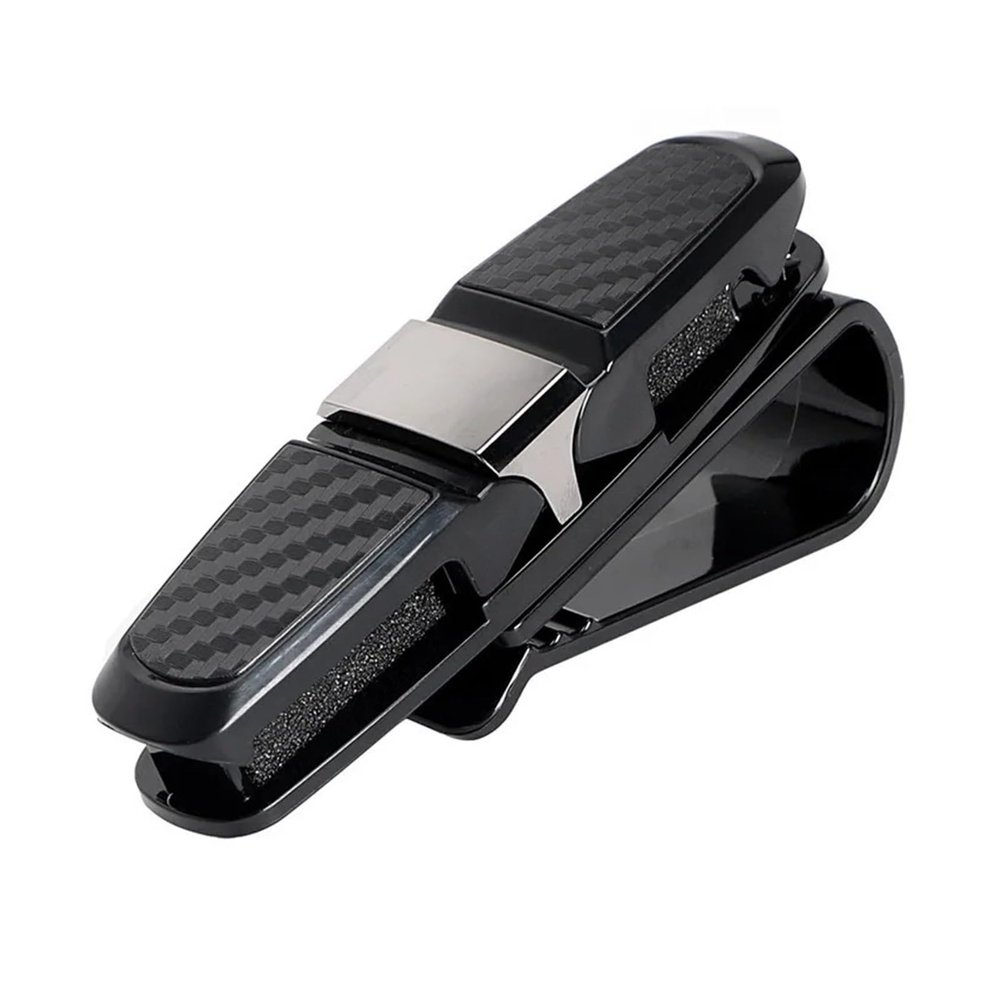 DREFGH Car Sun Visor Sunglasses Glasses Clip Multifunctional Car Interior Creative Eye Box Card Double Headed Clamp(Silver Black 1pc)