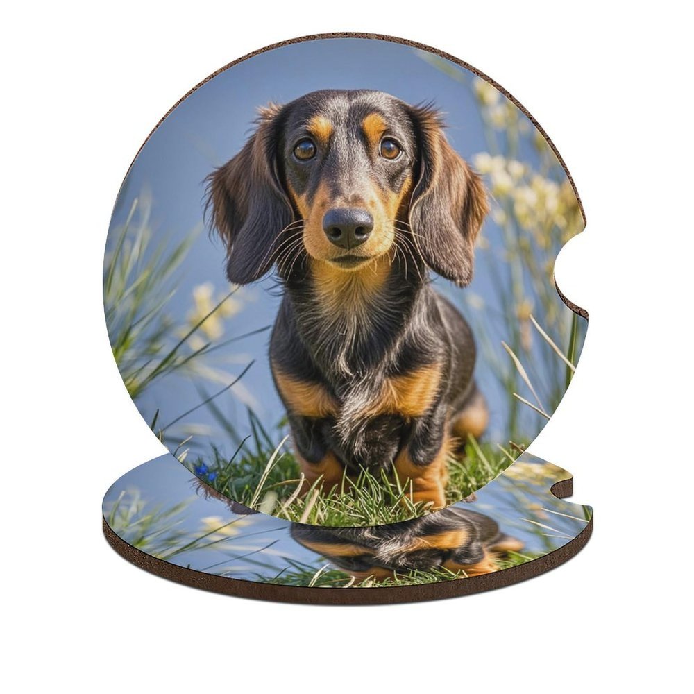 Pad Dachshund Car Coasters Cup Holder Insert Coaster, 2Pcs Absorbent Cork Bar Coasters, Heat Resistant Reusable Anti Slip Drink Coaster Car Decor Auto Accessories for Women