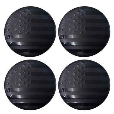American Flag Wheel Center Caps (4PCS) - Custom Round Aluminum Self-Adhesive Decals - Fit for Car, Truck, SUV Hub Caps Emblem (All Black, 56mm)