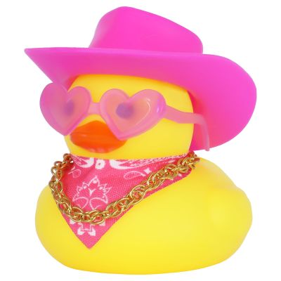 Pink Cowboy Rubber Duck Car Ornament, Funny Yellow Rubber Duck with Cowboy Hat, Gold Chain, Heart Sunglasses, Scarf, DIY Decor for Car Dashboard, Office Desk, Home Decor