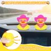 Pink Cowboy Rubber Duck Car Ornament, Funny Yellow Rubber Duck with Cowboy Hat, Gold Chain, Heart Sunglasses, Scarf, DIY Decor for Car Dashboard, Office Desk, Home Decor view 4