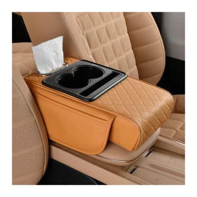 ZEXMNUYT Car Armrest Box Thicken Height Pad Arm Rest Cushion Memory Cotton Elbow Universal Auto Interior Storage Tissue Organizer(Orange)