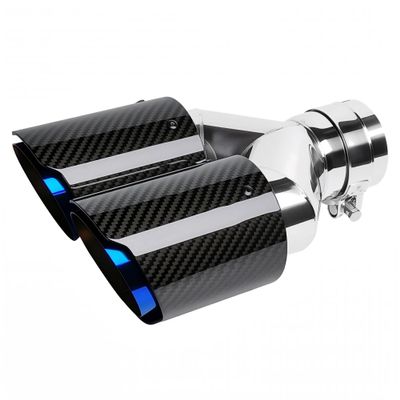 Bielpord Dual Carbon Fiber Exhaust Tip 3" Inlet to Dual 4" Outlet Tailpipe tip Universal for Vehicles Blue