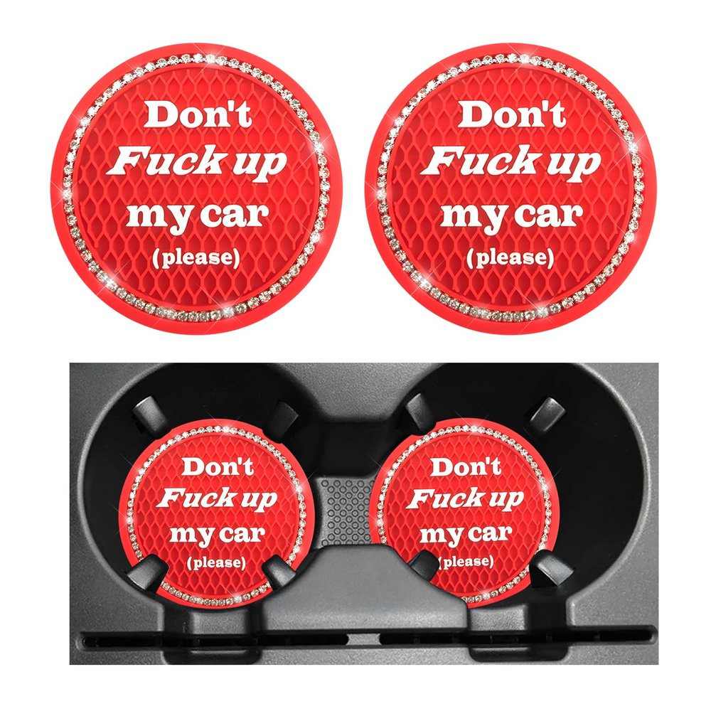 JNXIJ 4 PCS Bling Car Cup Coasters, 2.75" Anti-Slip Embedded Drink Mat Auto Cup Holder Inserts, Crystal Rhinestone Coaster Sparkling Water Bottle Holder Pads for Most Vehicles (Red)
