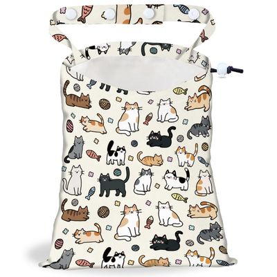 DELORIGIN Cartoon Cat Strap Drawstring Car Trash Bag Hanging Garbage Bag with Snap Buttons Car Back Seat Trash Storage Portable Dustbin Vehicle Trash Can Bag for Vehicle Accessories Travel Camping