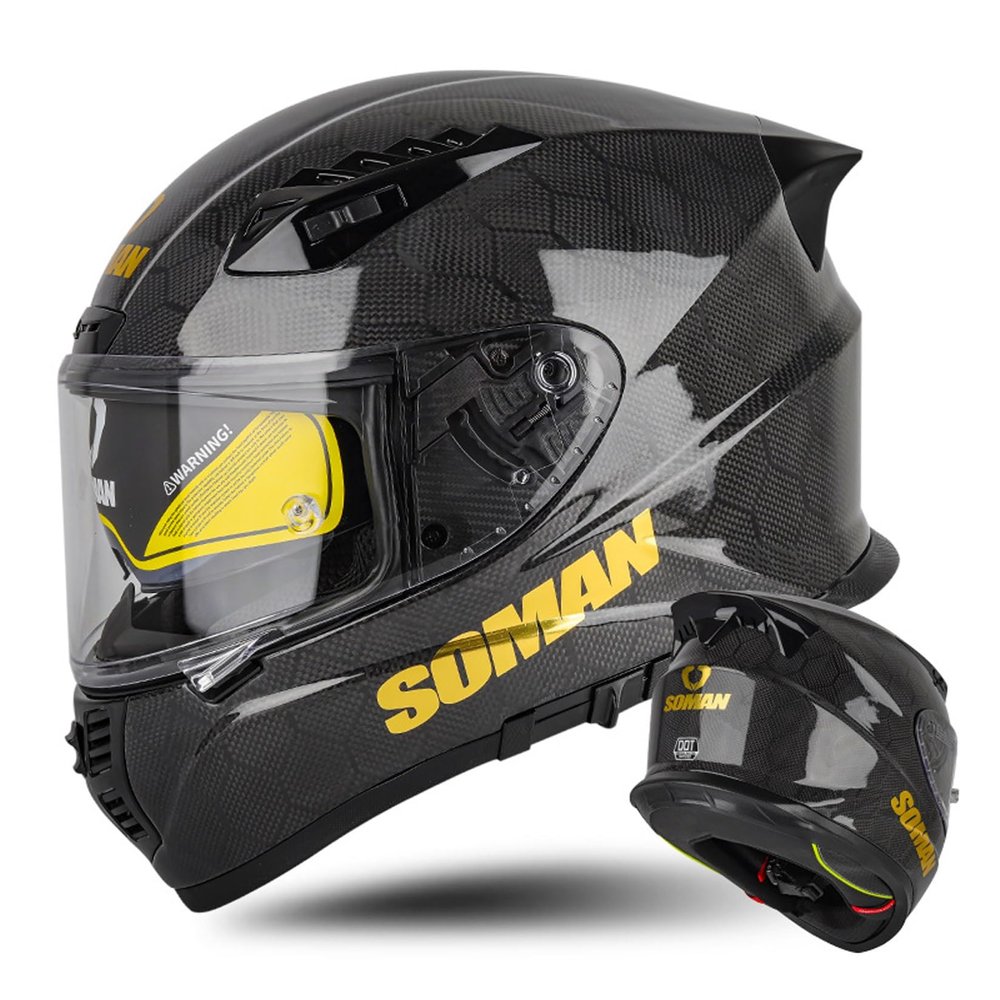 Full Face Dual Visor Adult Motorcycle Helmet | Integrated Carbon Fiber | DOT Approved | for Men and Women | Lightweight, Aerodynamic Design with Clear Shield and Built-in Sun Visor(C,XXX-Large)