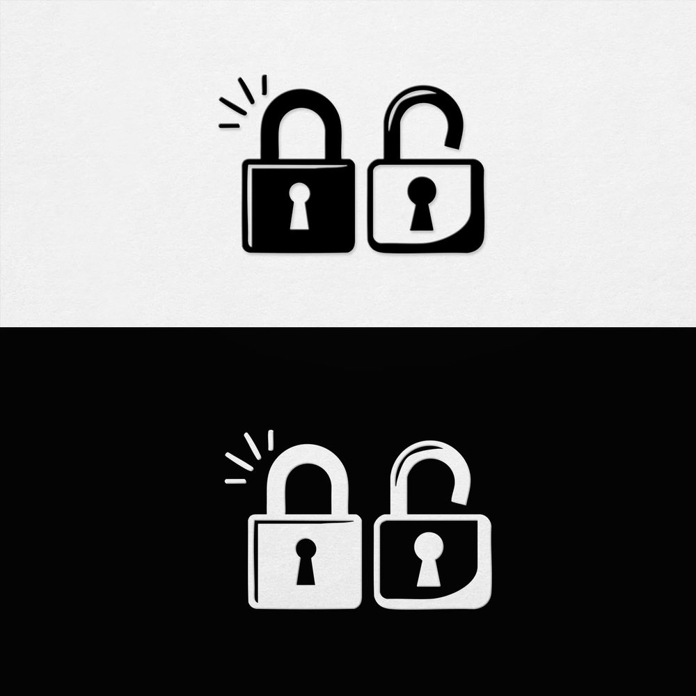 2 Pcs - No Background - Waterproof Car Sticker Decal of Lock Keyhole Removable Door Emblem for Laptop (1 Black, 1 White, 7.1'' x 4.8'') |K16542BW