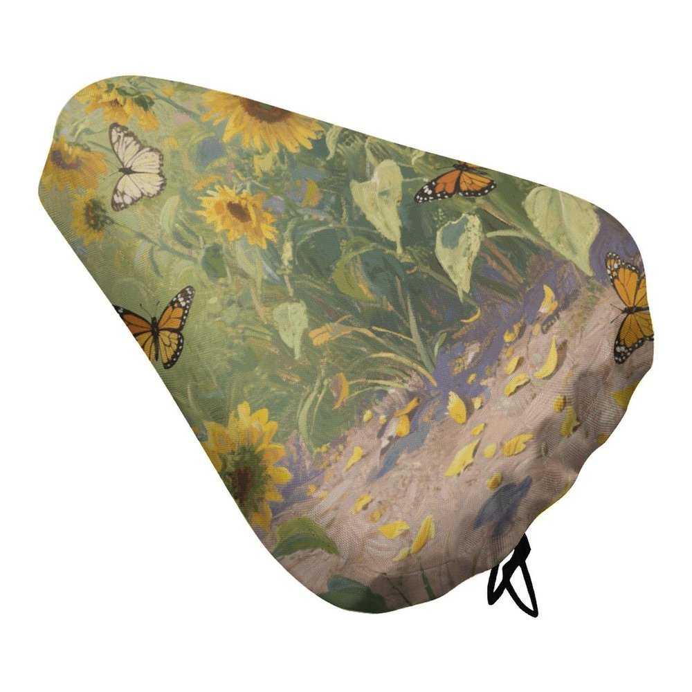 Sunflowers Print Padded Bike Seat Cover with Drawstring and Spring Buckle, Waterproof Bicycle Seat Cushion Extra Wide, Soft Comfort Bicycle Saddle for Mountain Exercise Road Bikes