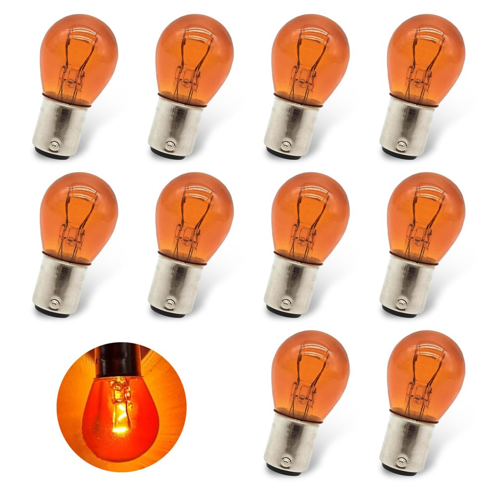yorpyep 10 PCS Car Brake Light, P21/5W Double Contact Halogen Brake Tail Indicator, High Brightness Water-proof High and Low Foot Double Filament Signal Bulb, Universal for Most Cars (Amber)
