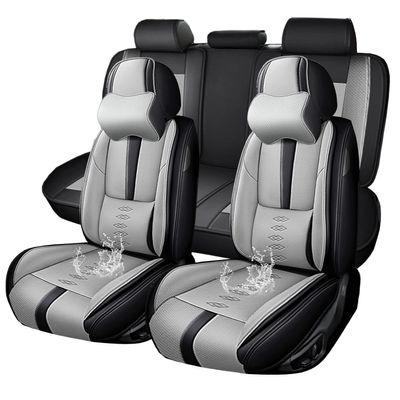 CVQAZ Premium Car Seat Covers for Dodge Durango 2026,Comfortable Leather Seat Cover for Durango,Waterproof Car Seats Protectors Cushions for 5 Seats(Black+Grey,Pillows)