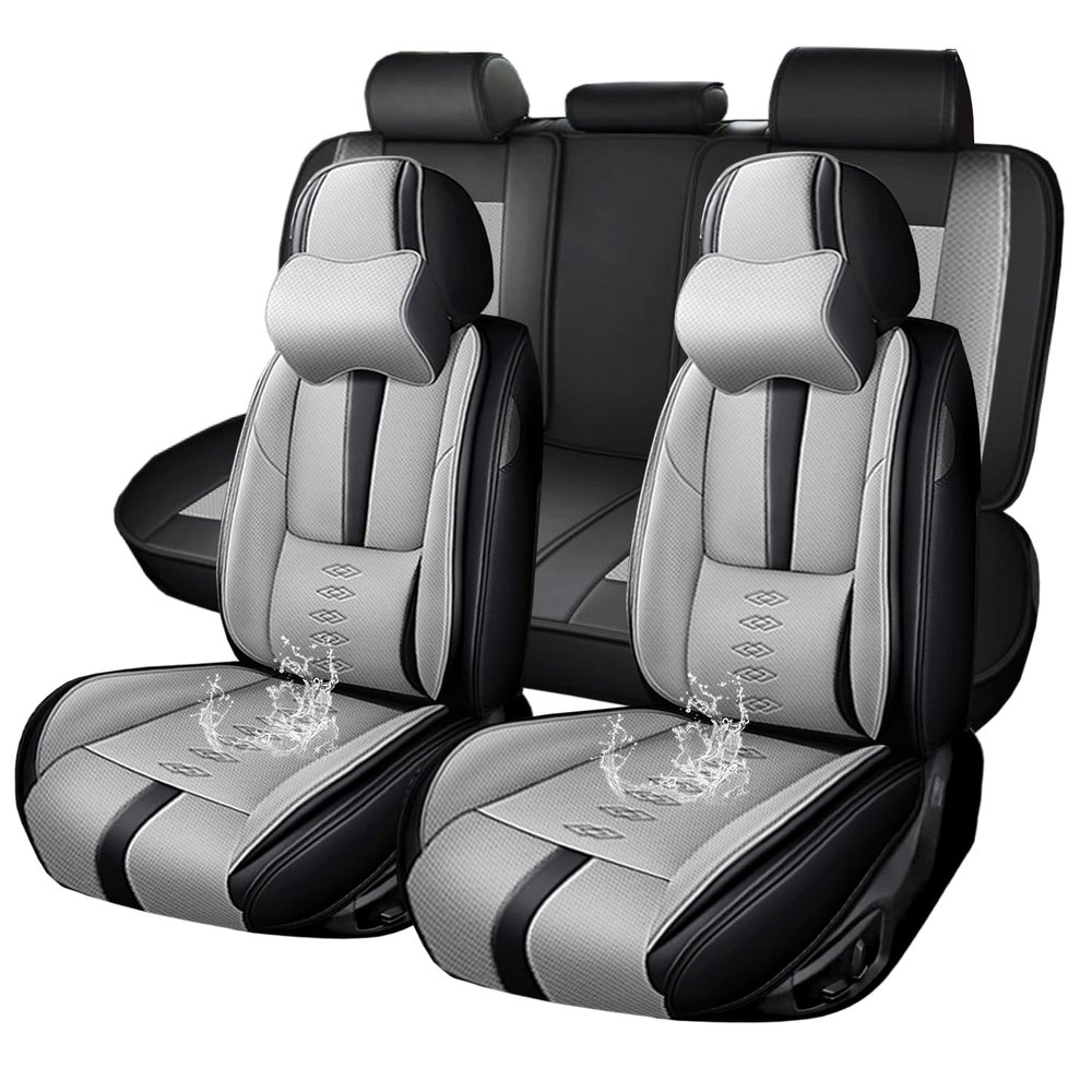 CVQAZ Premium Car Seat Covers for Dodge Durango 2026,Comfortable Leather Seat Cover for Durango,Waterproof Car Seats Protectors Cushions for 5 Seats(Black+Grey,Pillows)