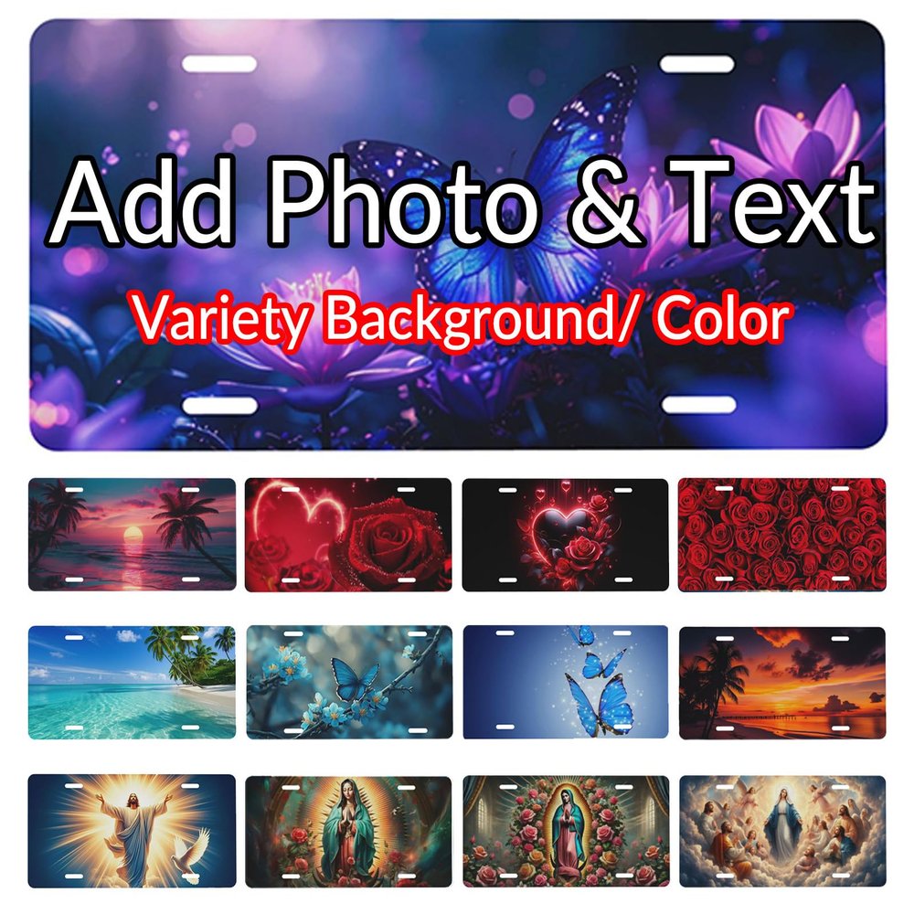 Custom License Plate, Design Your Own Personalized License Plate with Photo and Text, Customized 12"x6" Aluminum