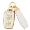 for Toyota Key Fob Cover with Keychain,Premium Soft TPU and Leather Key Case Protector Compatible with2018-2024 RAV4 Camry (White) view 1