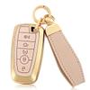 for Ford Key Fob Cover with Keychain, Soft TPU and Leather Key Case Shell Full Protection for Ford Explorer Fusion (Pink) view 1