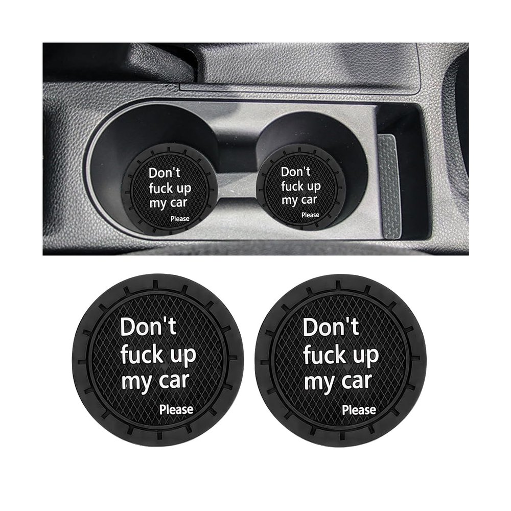 Ywdiml Car Cup Holder Coaster, 2PCS 2.75 Inch Non-Slip Anti-Scratch Don`t Fuck Up My Car Vehicle Drink Mat, Automotive Interior Water Bottle Pad Accessories, Universal for SUV Sedan Truck (Black)