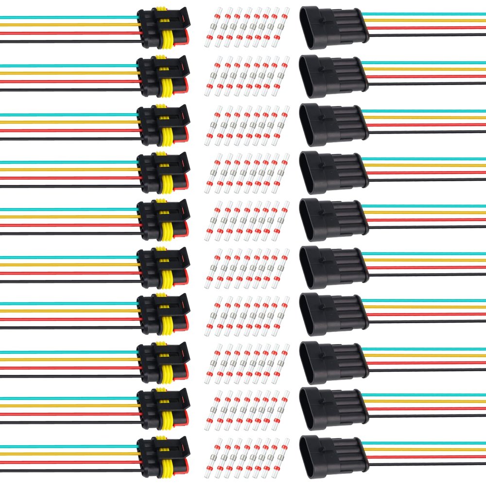 TMH 20Pcs 4 Pin Electrical Connector Male and Female, 10cm. 22 AWG Waterproof Wire Connectors 4 Way with Heat Shrink Tubing for Car Truck Boat Wire Connection