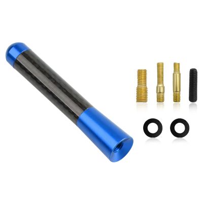 JNXIJ Car Short Antenna, 3.14 Inch Aluminum Alloy Antenna with Screws & Gaskets, Roof Mounted Carbon Fiber Radio Antennas Mast Replacement for Most Vehicles, Car Accessories (Blue)