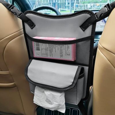 Tuxihapp Car Organizer Storage Between Seats, Nappa Leather Handbag Holder Backseat Hanging Bag with Tissue Box for Water Bottle, Large Capacity Pet Barrier&Car Console Organizer for SUV Truck(Gray)