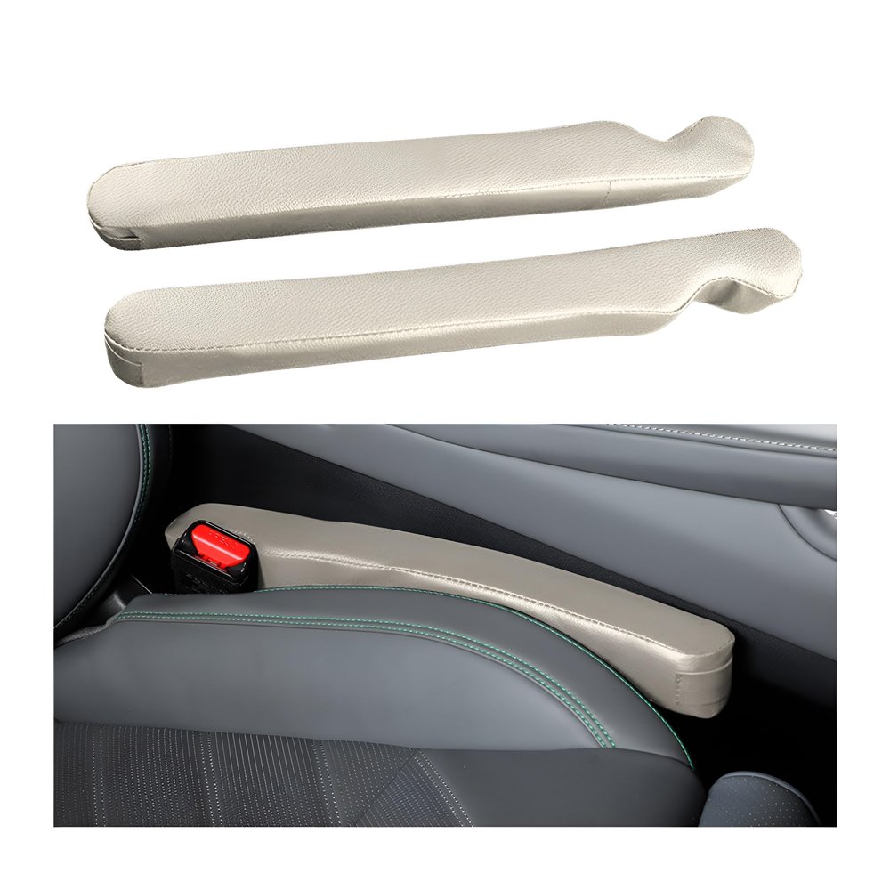 Sandfren Car Seat Gap Filler, 2PCS Soft Foam Leather Vehicle Seat Crevice Blocker Stop Things from Dropping, Automotive No Drop Plug Guard Gap Stopper, Universal for Truck SUV RV (White)