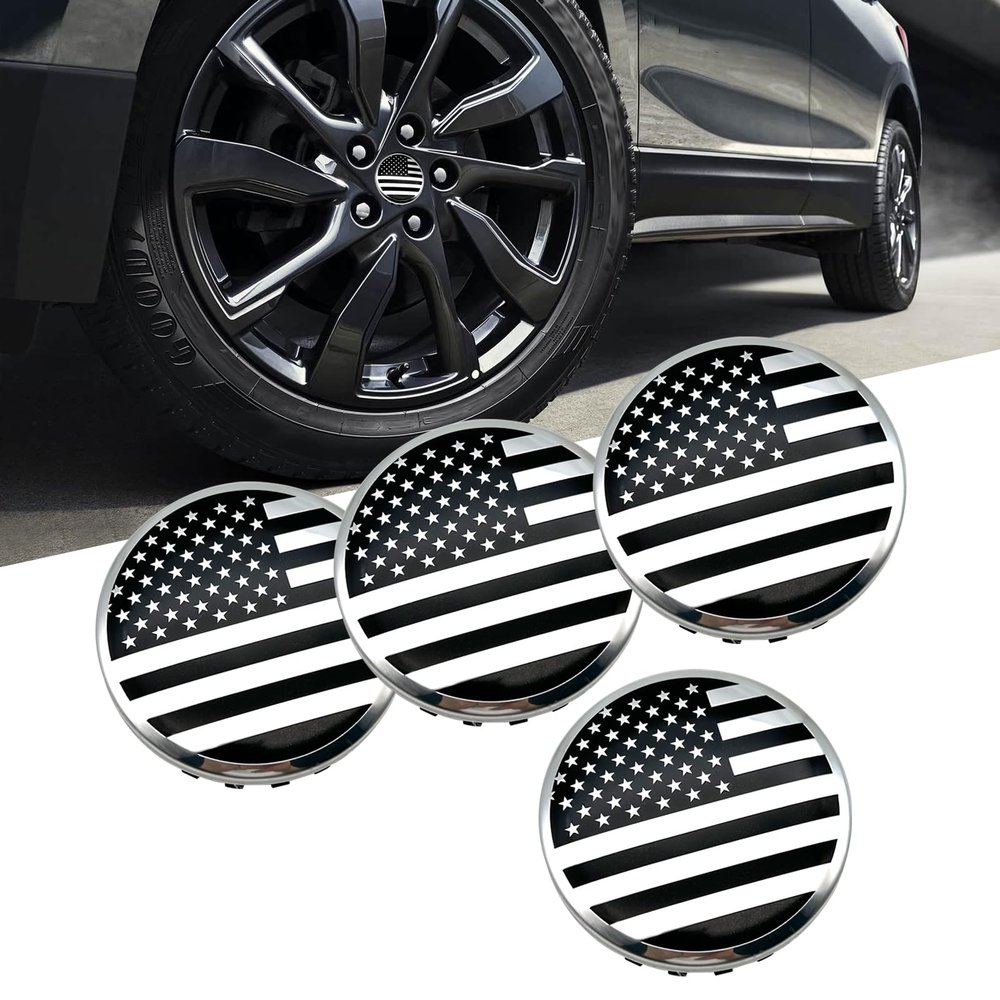 Zigeiya 4 PCS USA Flag Wheel Center Cap Covers, 3.27 inches / 83MM Rim Hub Caps, OEM #22837060 9596403 88963143 23480948 19333202 20942033 19301593, Compatible with GMC (Black)