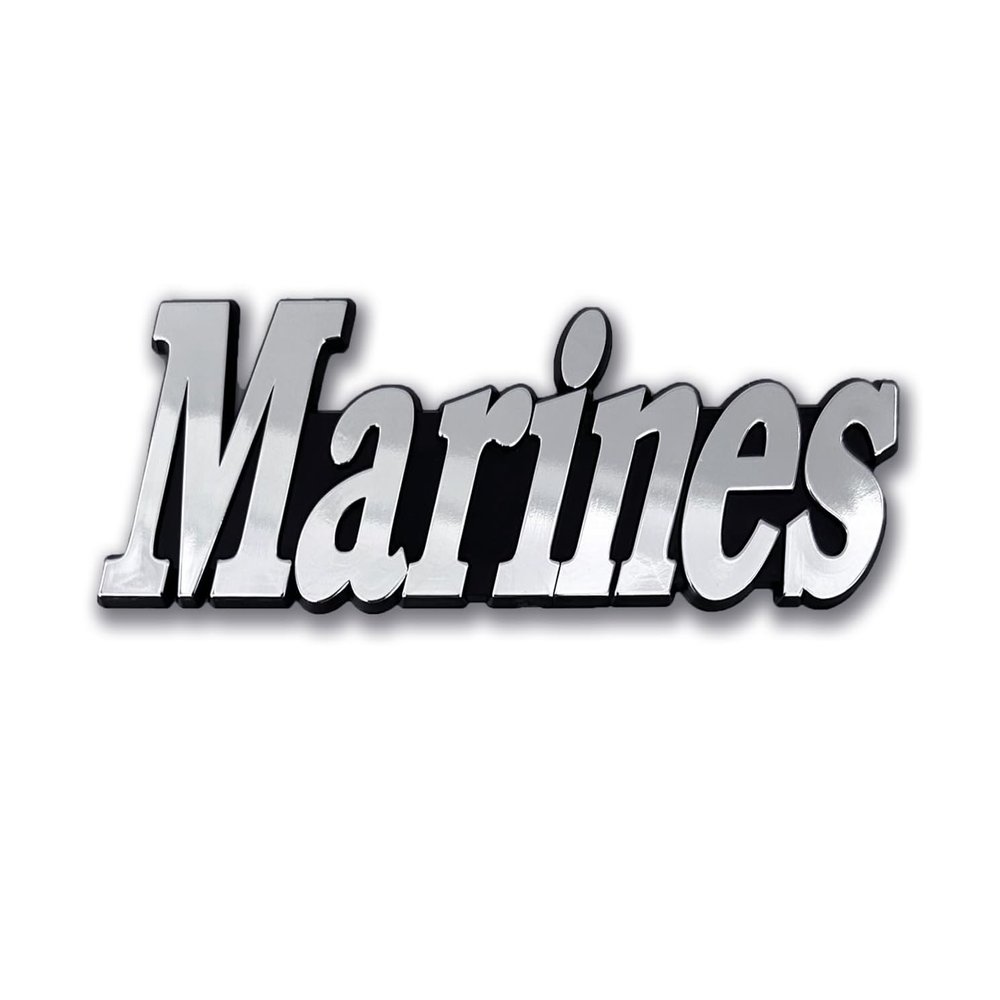 NJECT Officially Licensed United States Marines Plastic Chrome Color Emblem for Cars, Trucks, and All Auto | Universal Fit at 5.3 x 1.7 | Weatherproof
