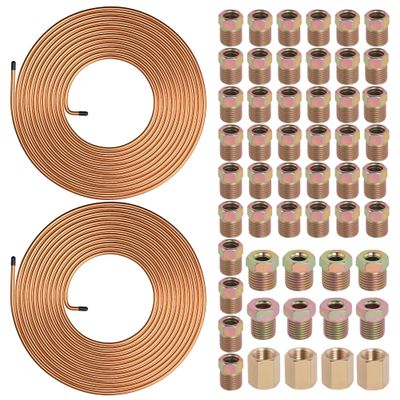 Ailbiuko 1/4" Brake Line Tubing Kit,2 Sets 25 FT Tube with 54 Pcs Fittings