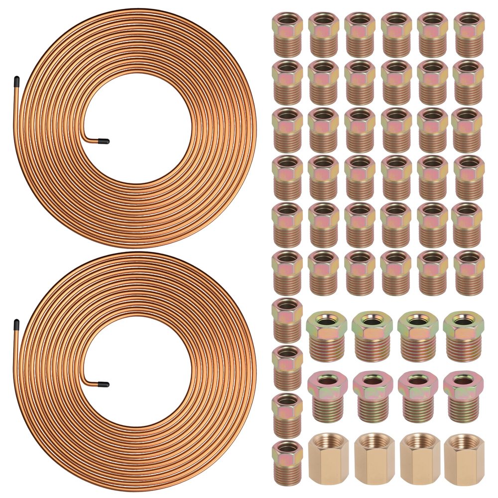 Ailbiuko 1/4" Brake Line Tubing Kit,2 Sets 25 FT Tube with 54 Pcs Fittings