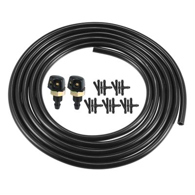 Karlass Windshield Washer Nozzle and Hose Kit 2 Spray Nozzles, 2.5M Rubber Hose, 15 Connectors, Fit for Toyota, for Honda, for Ford, for Chevy, for Nissan and More Universal Replacement Kit