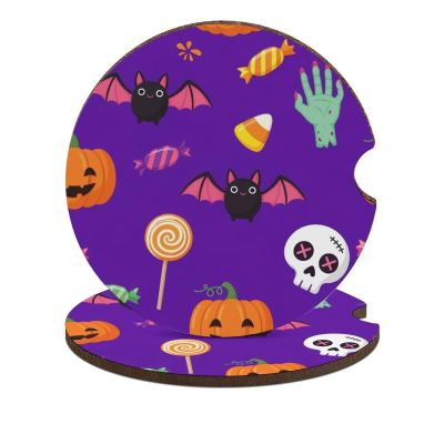 JOJOART 2 Pack Car Cup Holder Coasters Halloween Bone Bat Universal Fit 2.6 Inch, Decorative Wooden Inserts for Vehicle Interior Accessories Gift for Men Women