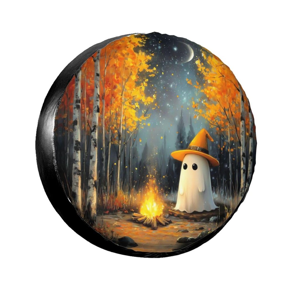 Forest Night Campfire Ghost Spare Tire Cover Universal Fit for Rv SUV Truck Camper Trailer Camping Holiday Wheel Covers Decor,15 inch