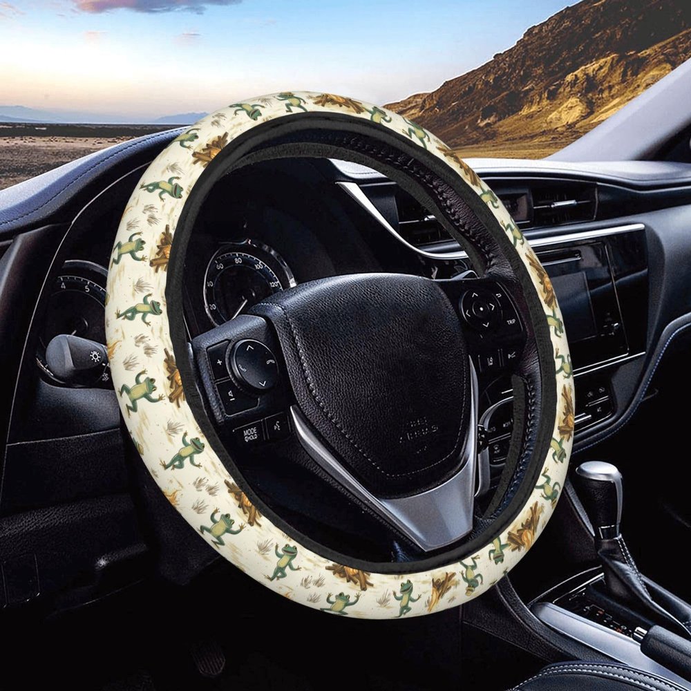 Buyidec Desert Dancing Frogs Steering Wheel Covers Anti-Slip Elasticity Car Accessories Steering Wheel Protector Universal 15 Inch for Cars SUV Vehicle Truck