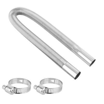 23.62in/60cm Flexible Diesel Heater Muffler Silencer Exhaust Pipe, Fuel Tank Vent Hose with 2 Buckles Practical Stainless Steel GasTubing Extension Kit Parts Accessories for Air Parking Generator