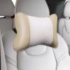 HouseVibe Car Neck Pillow Headrest Cushion Universal Head and Neck Support for Driving Vehicles PU Leather Mesh 9.80x6.93x3.78inch- Beige view 3